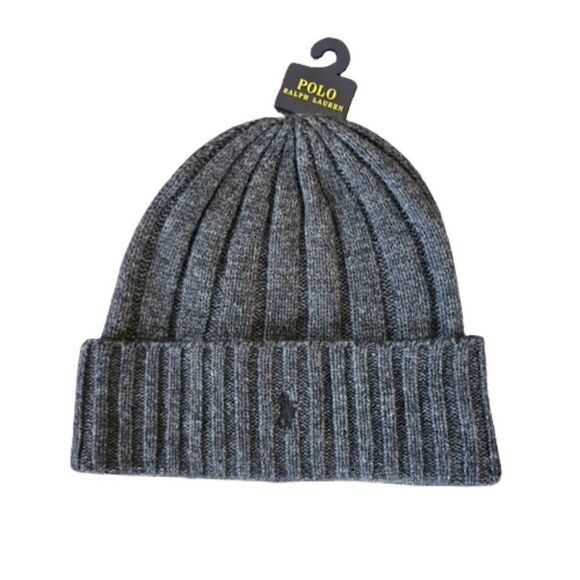 Polo Ralph Lauren Men`s Dark Gray Cable Knit Signature Merino Cuffed Beanie - Picture 1 of 5